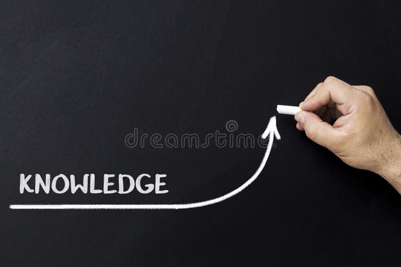 Growing knowledge concept. Businessman draw accelerating line of improving knowledge. royalty free stock photography