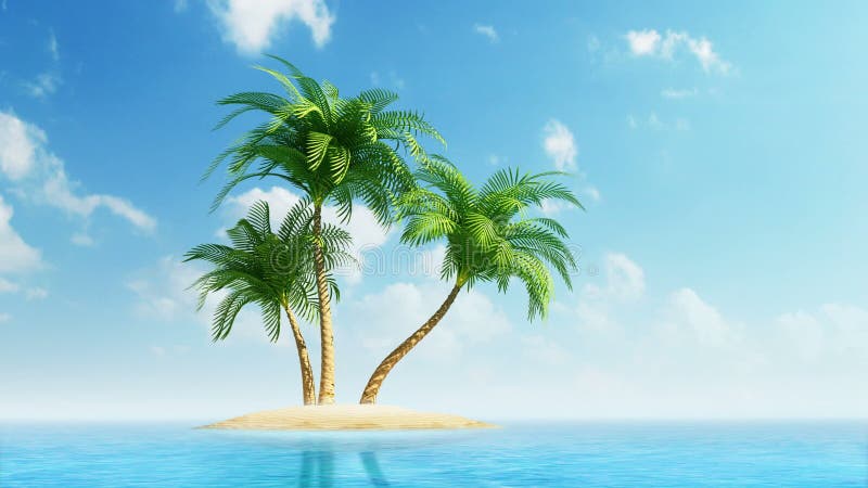 Growing palm trees on island at sea