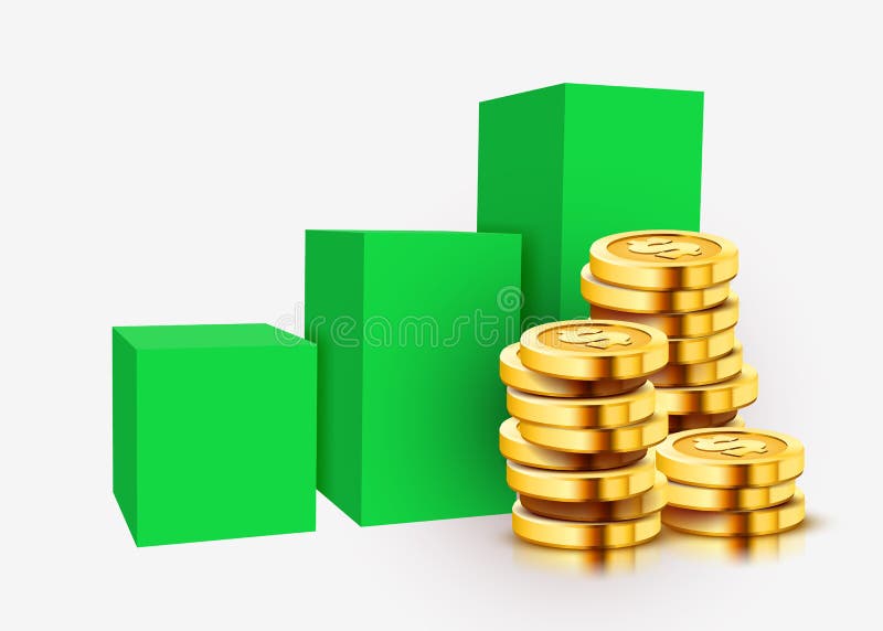 Growing Stack of Golden Dollar Coins with Rising Arrow Isolated on ...