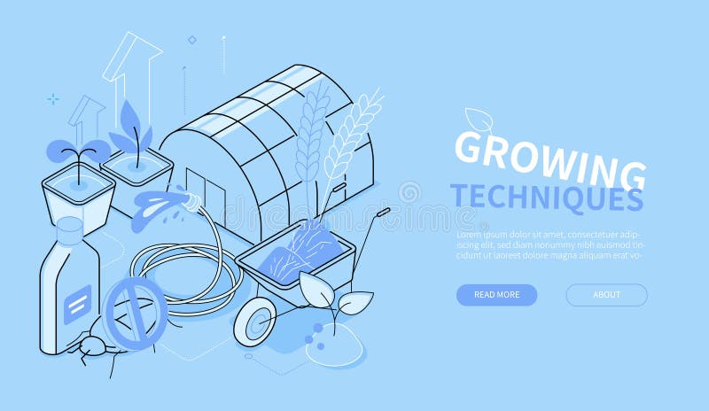 Growing technologies - line design style isometric web banner vector illustration