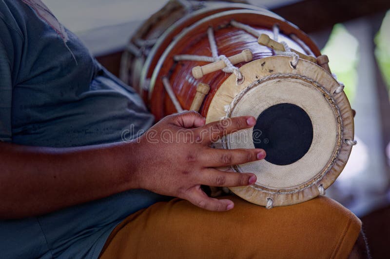 Grown Man Playing Dolak Drum, Traditional Percussion Instrument, Player ...