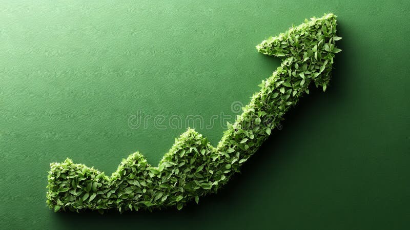 Growth is symbolized by a stylized arrow in this image, which is surrounded by lush greenery on a distinctive textured royalty free stock photography