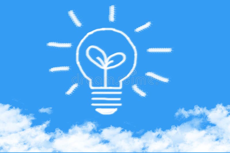 Growth think bulb cloud shaped on blue sky stock illustration