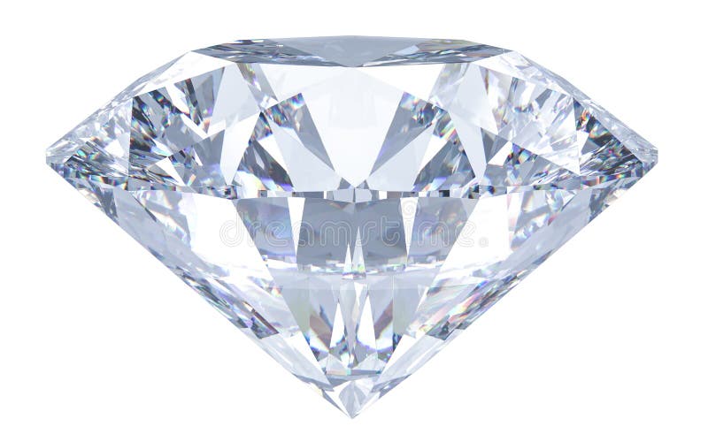Große Crystal Clear Round Cut Diamant 3D-Rendering-Abbildung isoliert auf weißem Hintergrund