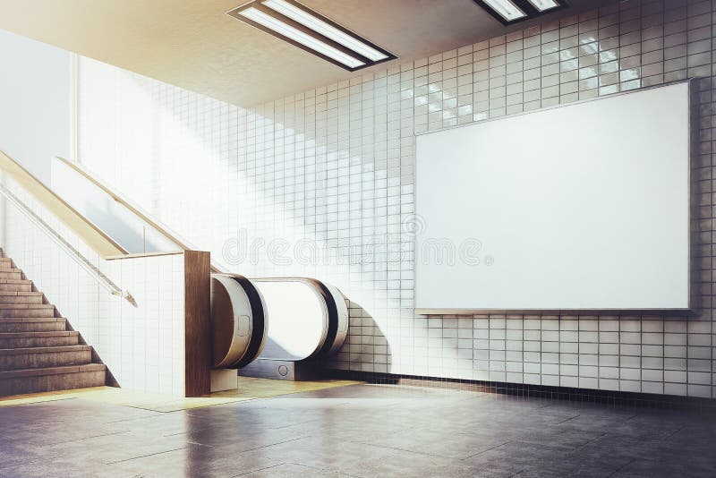 Große horizontale leere Anschlagtafel mit Rolltreppe stockfoto Große horizontale leere Anschlagtafel mit Rolltreppe stockfoto