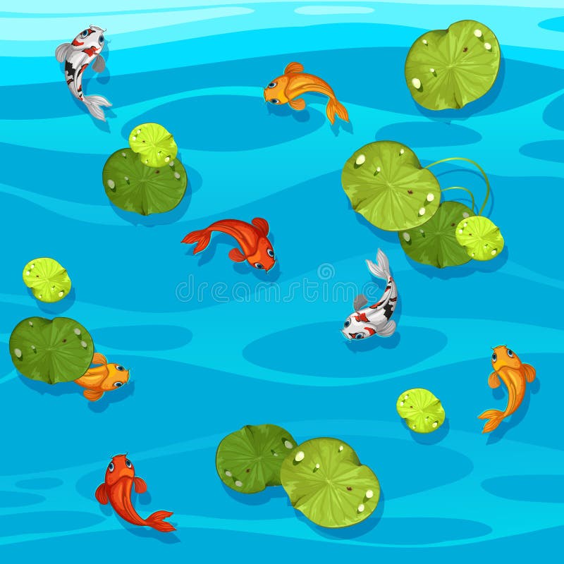 Ein Teich Mit Einem Fisch, Waterlily Und Einer Blume Vektor Abbildung