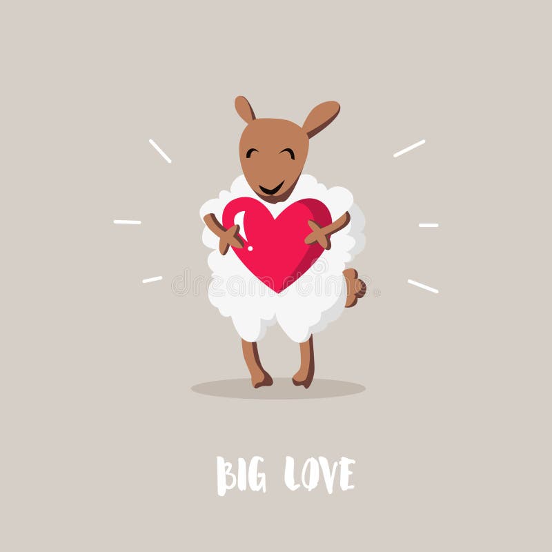 Große Liebe Karikaturschafe mit roter Herz-ähnlicher Ebene Glückliche Valentinsgruß ` s Karte lizenzfreie abbildung Große Liebe Karikaturschafe mit roter Herz-ähnlicher Ebene Glückliche Valentinsgruß ` s Karte lizenzfreie abbildung