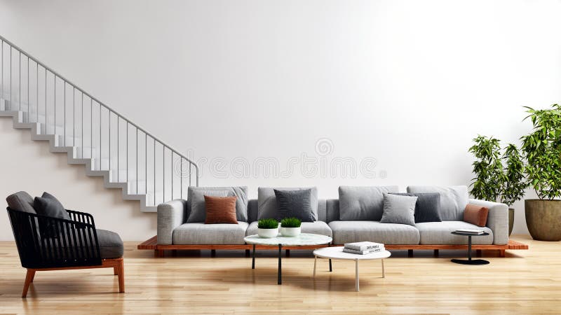 Große moderne helle Innenraum Wohnzimmerluxusillustration 3D vektor abbildung