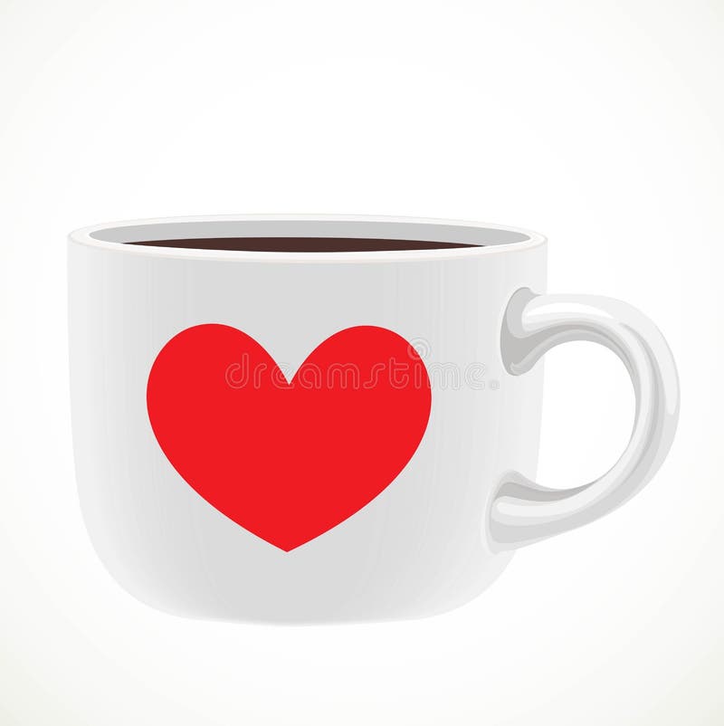 Große weiße Becher mit rotem Herzabgehobenem betrag Tee oder Kaffee isoliert auf einem weißen Hintergrund lizenzfreie abbildung