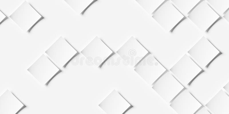 Große weiße diagonal angeordnete Biegungsquadrate oder Ebenen mit Hintergrundhintergrund, dünn verstreut, flach gelegt stock abbildung