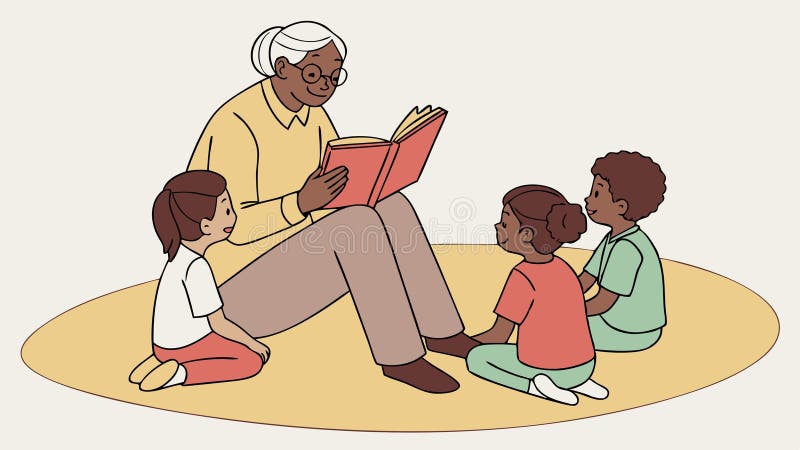 Großelternlesen zu Kindern Storysage Vector Vektordesign Generative AI lizenzfreie abbildung