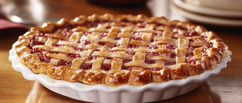 Großer amerikanischer Kuchen Monat köstlich frisch gebackener Kirschkuchen mit goldener Gitterkruste für Dessert oder Feiertage vektor abbildung