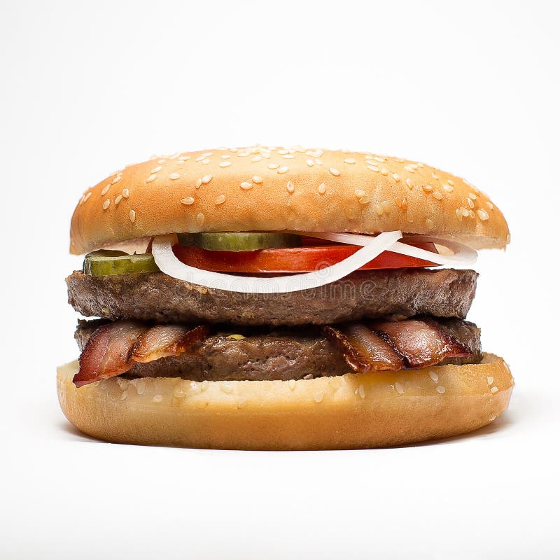 Großer Burger auf weißem Grund isoliert. Grosser Burger im weißen Hintergrund isoliert