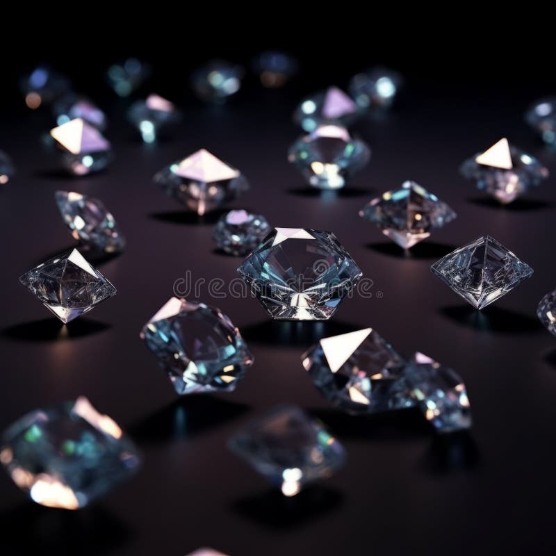 Großer Diamantenstapel auf schwarzem Hintergrund. ai generierte Bild eines Haufen von schönen glänzenden glänzenden Diamanten mit lizenzfreie abbildung