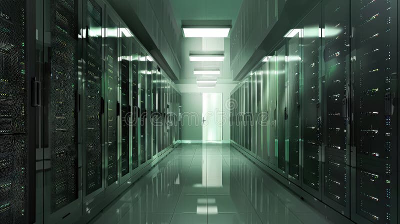 Großer Raum mit vielen Computerservern. stockbild