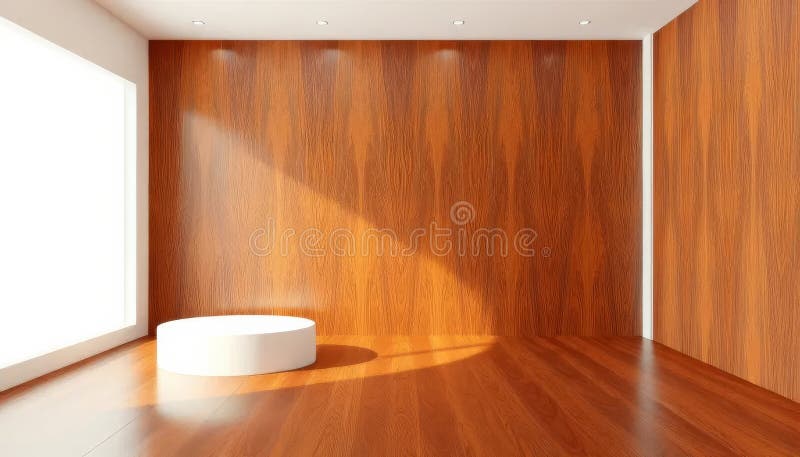Großer Saal mit Holzwänden und weißem Boden lizenzfreie stockbilder