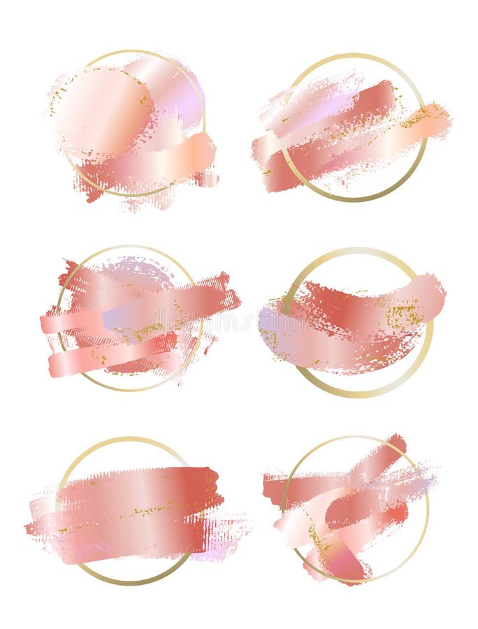Großer Satz Pastellrose und rosa Bürstenanschläge und Goldlinien Elegante Art der Sch? nheitsidentit? t Goldrunden-Konturnrahmen Ha vektor abbildung