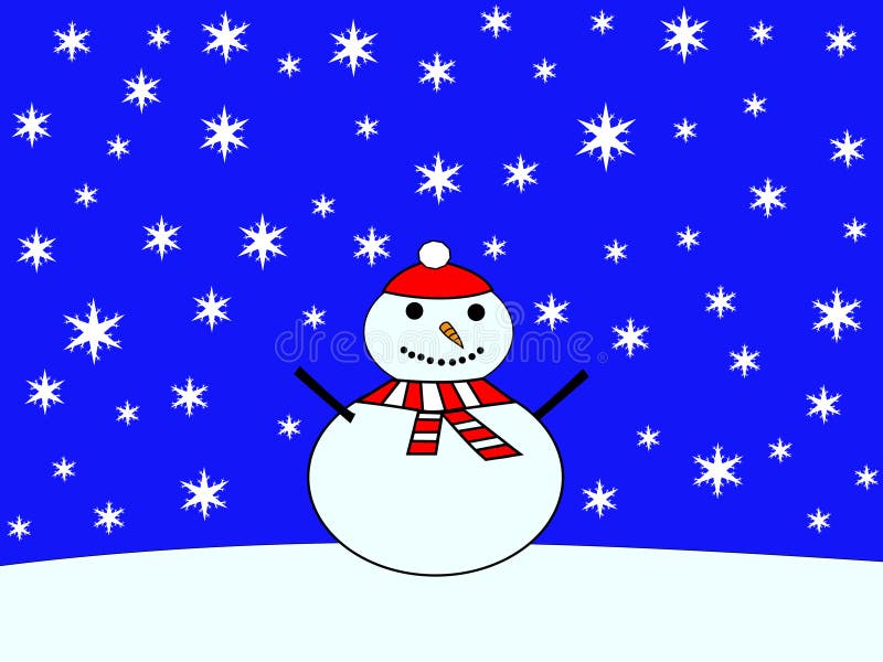 Large snowman dressed in hat and scarf with falling snow. Large snowman dressed in hat and scarf with falling snow