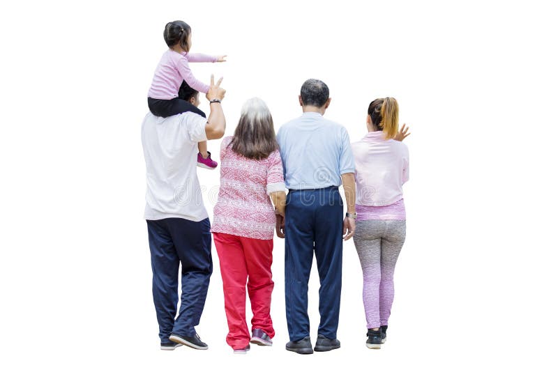 Gro? familie, die zusammen in das Studio geht stockfotografie
