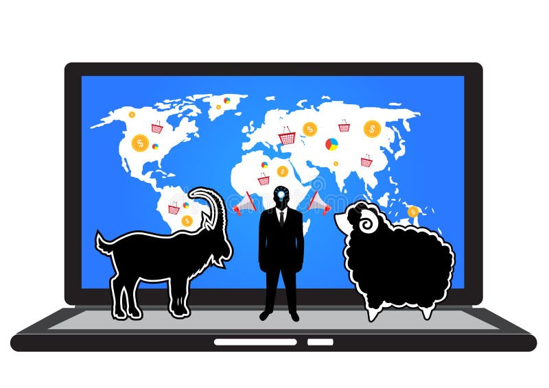 Gru a benna dell'uomo d'affari una capra per abbinare una pecora sul computer online e sull'affare dell'icona dell'insieme illustrazione vettoriale Gru a benna dell'uomo d'affari una capra per abbinare una pecora sul computer online e sull'affare dell'icona dell'insieme illustrazione vettoriale
