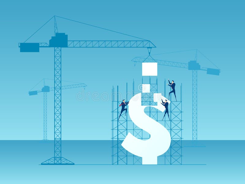 Gru di costruzione del gruppo di affari e soldi della costruzione Concetto di successo e di investimento illustrazione di stock