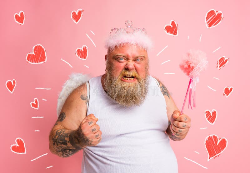 Fat angry man with tattoos acts like a fairy. Fat angry man with tattoos acts like a fairy