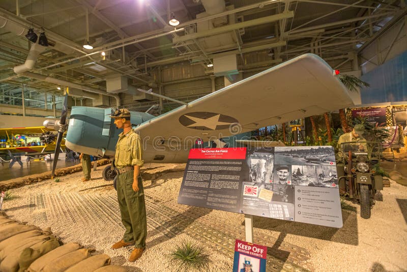 Honolulu, Oahu, Hawaii, United States - August 2016: American Grumman F4F-3 Wildcat Fighter of 1942 in Hangar 37 of the Pearl Harbor Aviation Museum of Hawaii. American aircraft served in World War 2. Honolulu, Oahu, Hawaii, United States - August 2016: American Grumman F4F-3 Wildcat Fighter of 1942 in Hangar 37 of the Pearl Harbor Aviation Museum of Hawaii. American aircraft served in World War 2.