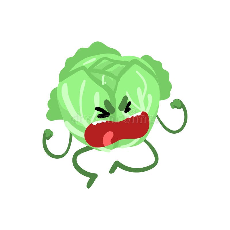 Cabbage Emoji Emoticon Expression. Funny Cute Food Stock Vector