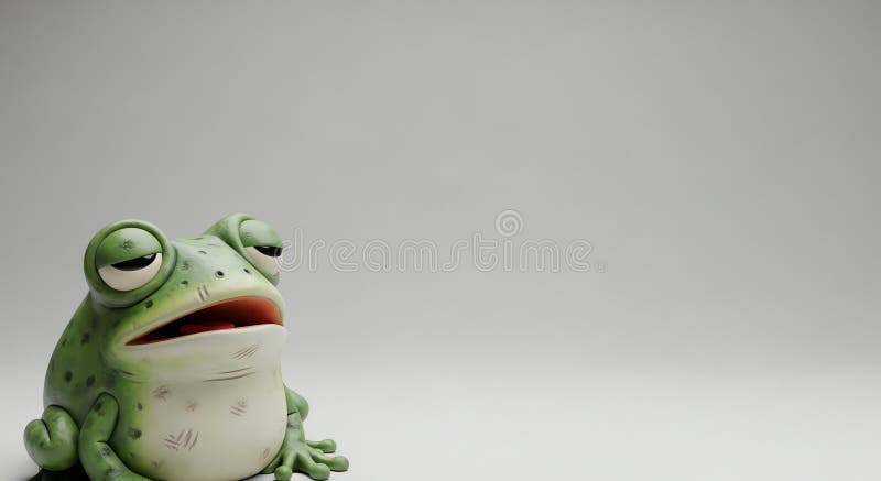 Grumpy Green Frog Character with Exaggerated Features and Ample Copy Space royalty free illustration