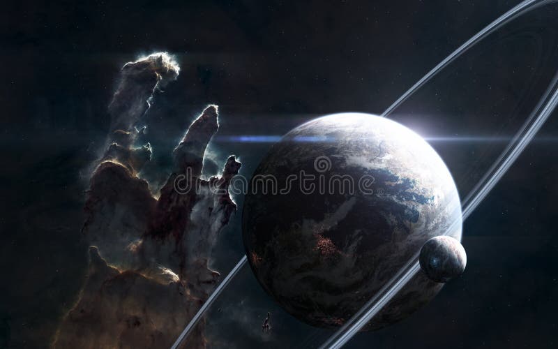 Grundpelare. Plats i nebula i djupt utrymme arkivfoto