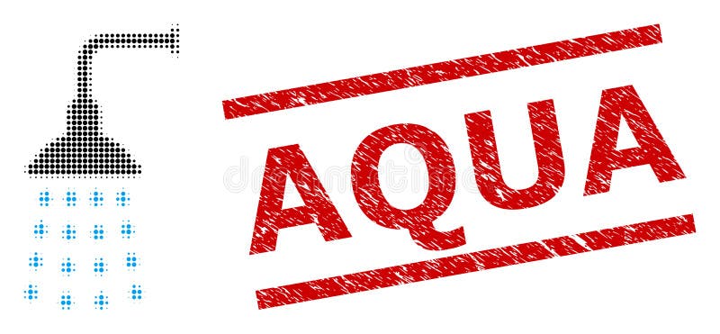 Grunge Aqua Stamp and Halftone Dotted Shower stock illustration