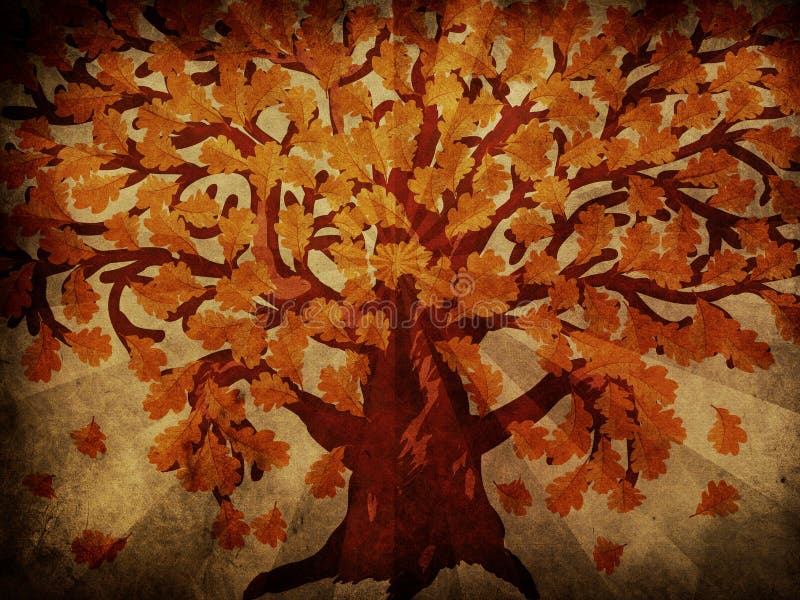 Grunge autumn oak tree