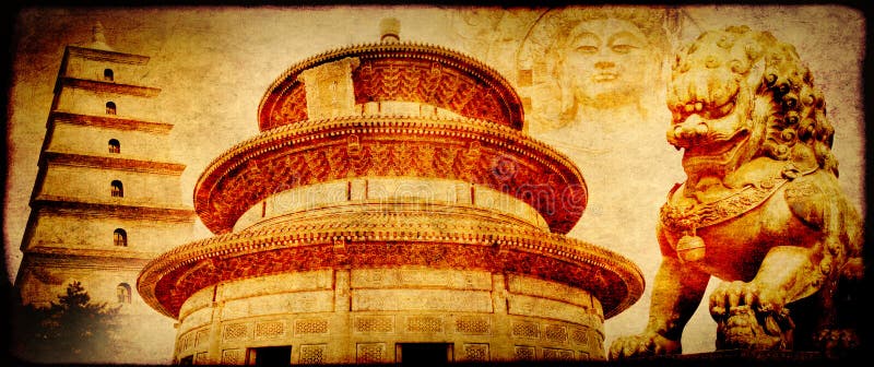 Grunge background with paper texture and landmarks of China