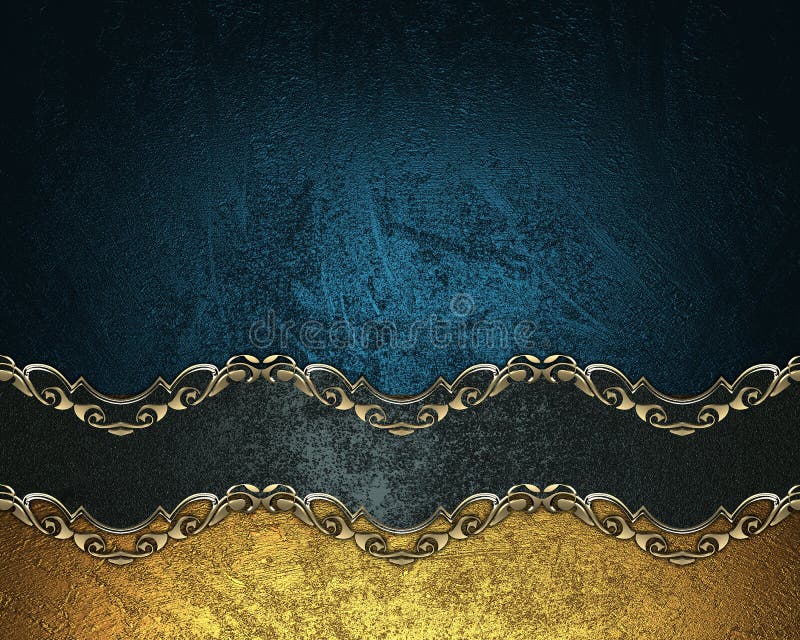 Grunge blue background with a black ribbon with gold pattern. Element for design. Template for design. copy space for ad brochure