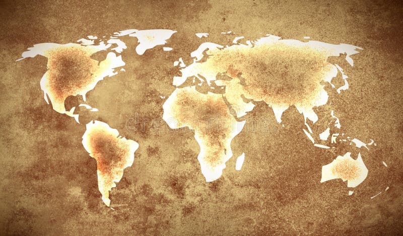 Grunge brown world map stock illustration Grunge brown world map stock illustration