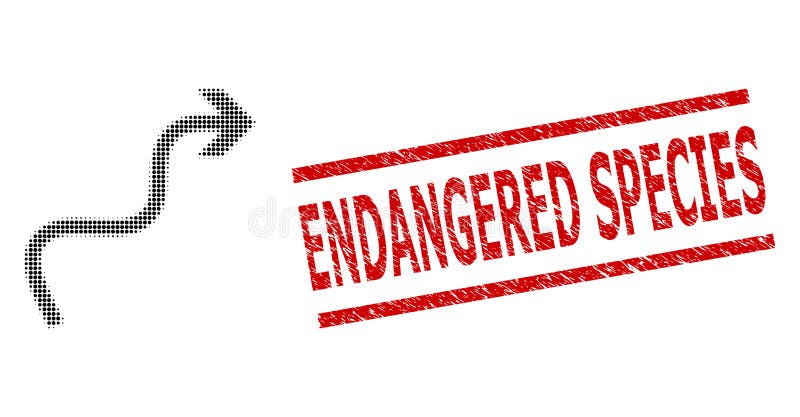 Grunge Endangered Species Stamp and Halftone Dotted Curve Arrow vector illustration