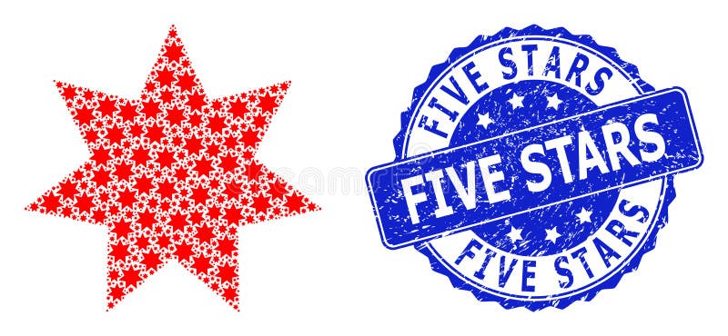 Distress Five Stars Seal Stamp and Recursion Eight Corner Star Icon Collage  Stock Vector - Illustration of award, mark: 196067458