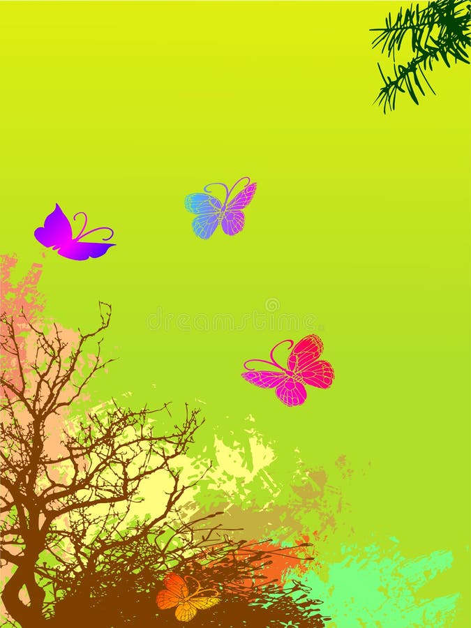 Grunge floral background with many butterflies