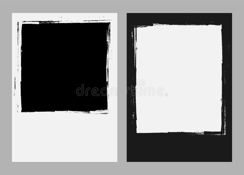 Grunge Frame Abstract Background Vector Set. Ink brush splash effect, black and white border collection.