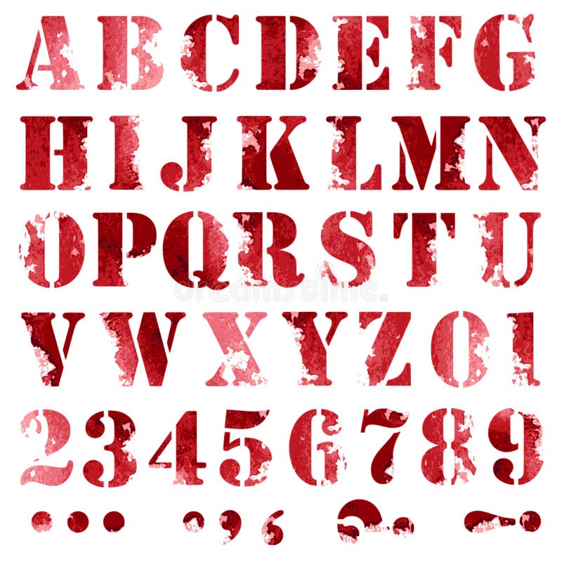 Grunge full alphabet and numbers. Stencil font numbers vectors