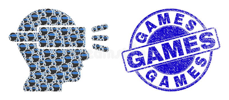Grunge-Games-Abzeichen und virtuelle Simulation rekursive Collage von Selbstgegenständen lizenzfreie abbildung