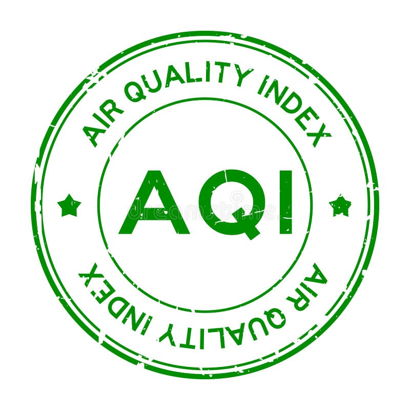 Grunge green aqi afkorting van de index van de luchtkwaliteit rond rubberstempel op witte achtergrond