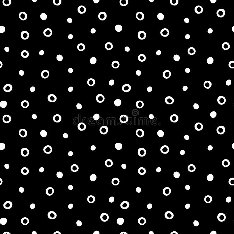 Grunge hand drawn seamless pattern. Circles, rings and dots on a black background. vector illustration