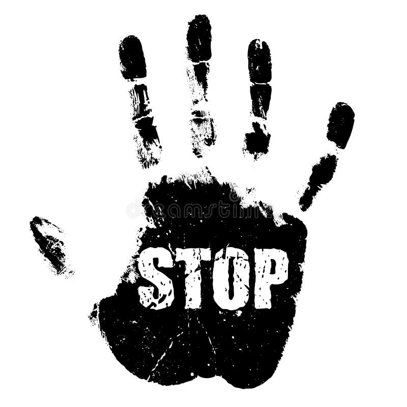 Grunge hand print, stop sign stock illustration