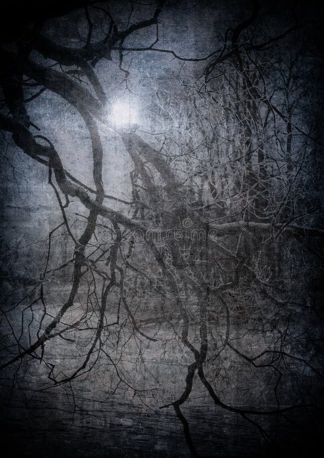 Grunge image of dark forest, halloween background stock illustration