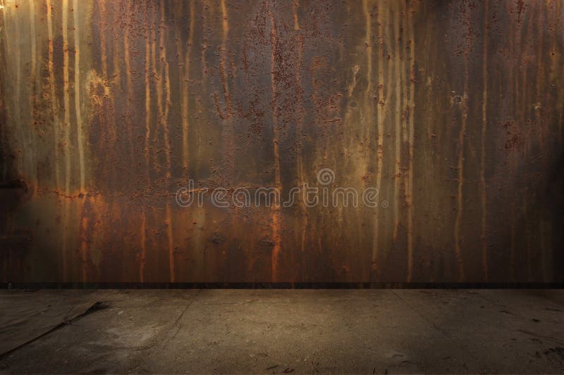 Metal rusty wall, spotlights from above. Metal rusty wall, spotlights from above