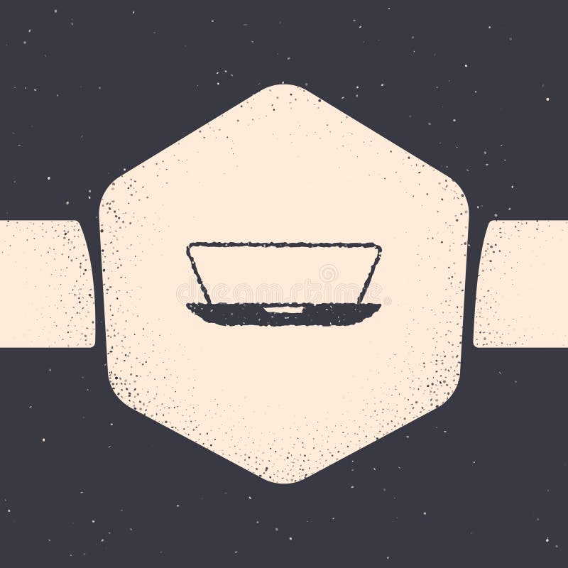 Grunge-Laptop-Icon isoliert auf grauem Hintergrund. Notebook mit leerem Bildschirm. monochrome Vintage. Vektor.
