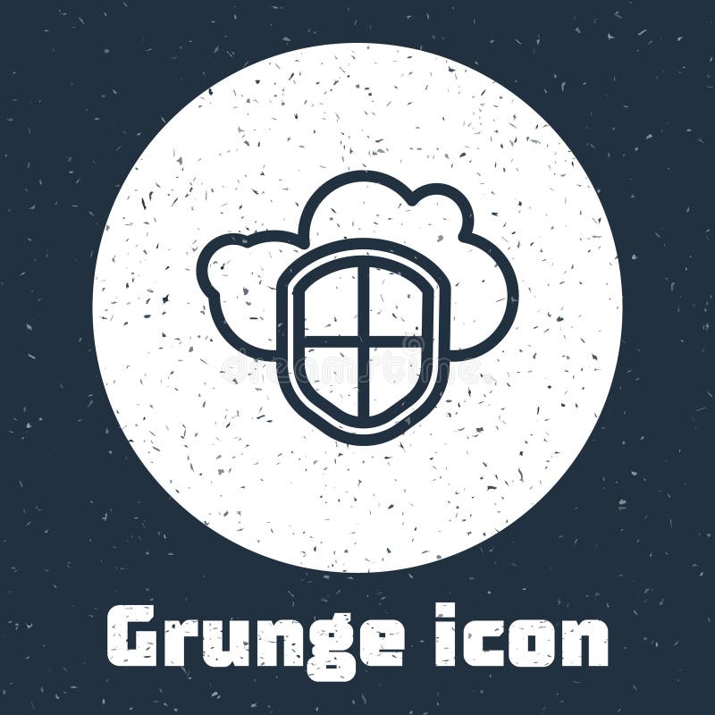 Grunge line Cloud and shield icon isolated on grey background. Cloud storage data protection. Security, safety royalty free illustration