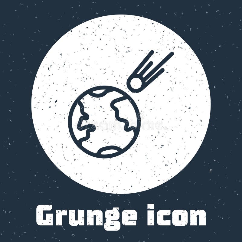 Grunge line Comet falling down fast icon isolated on grey background. Monochrome vintage drawing. Vector Illustration.