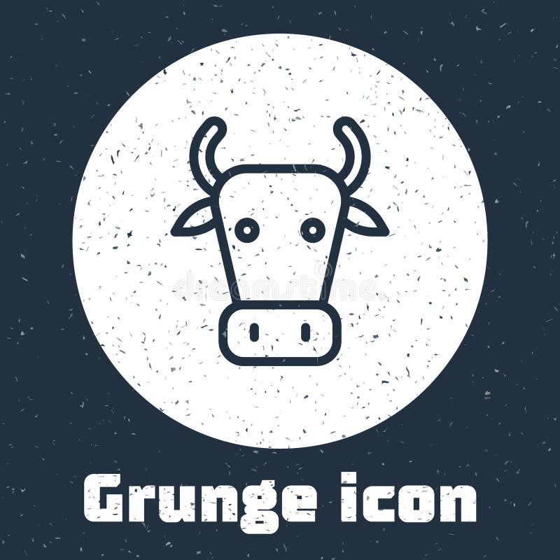 Grunge line Cow icon isolated on grey background. Monochrome vintage drawing. Vector royalty free illustration